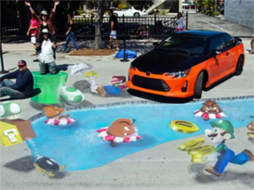 3D chalk art mario