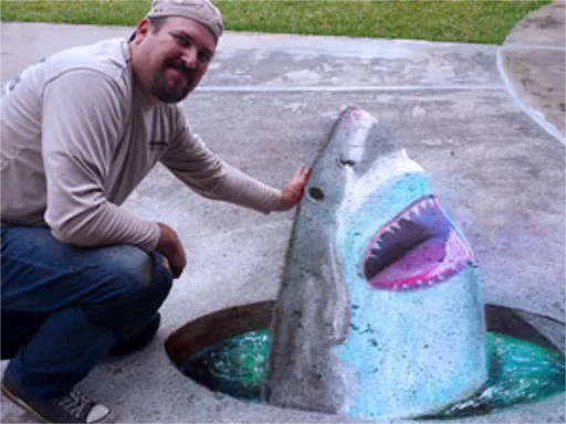 3D chalk art shark hole