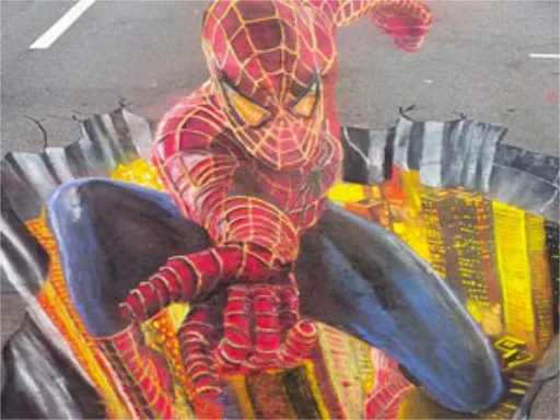 3D chalk art spiderman