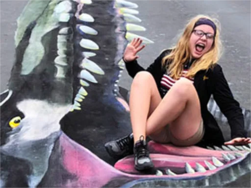 3D chalk art dinosaur photo-op scene