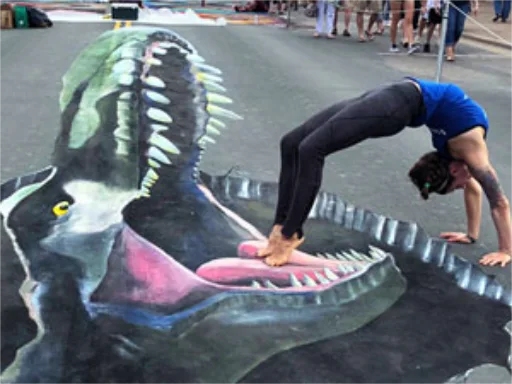 3D chalk art dinosaur photo-op scene