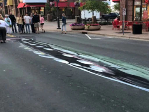 3D chalk art dinosaur skewed reference view