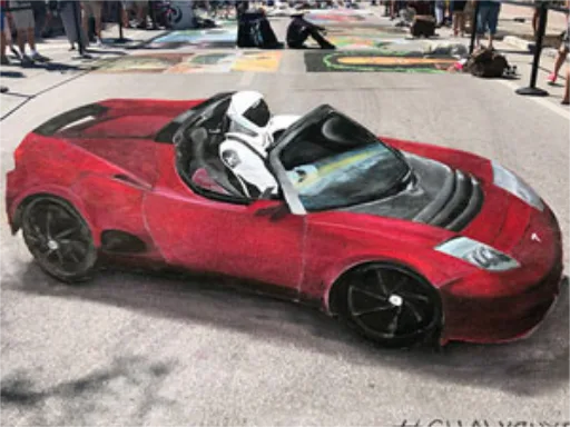 astronaut Starman space themed 3D chalk art