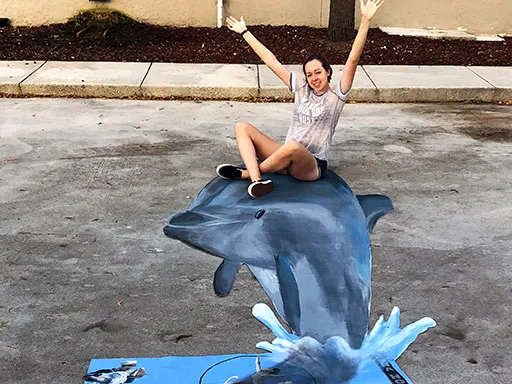 3D chalk art dolphin