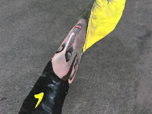 3D chalk art Miami Open tennis tournament skewed reference view
