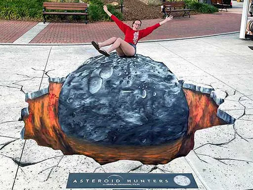 3D chalk art asteroid photo-op scene