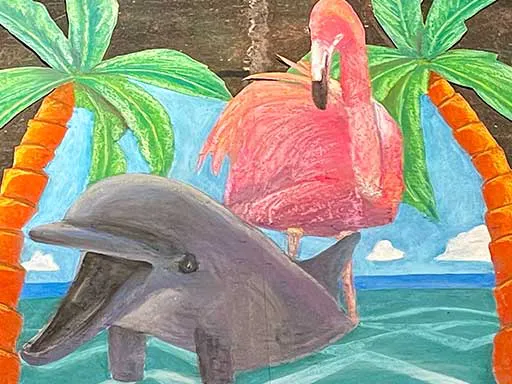 3D chalk art dolphinflamingo