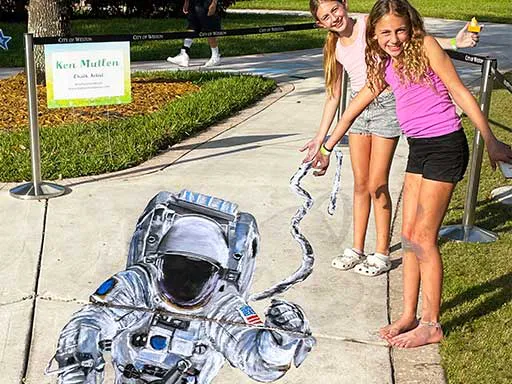 3D chalk art astronaut photo-op scene