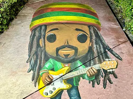 Bob Marley Funko Pop figure in 3D chalk art