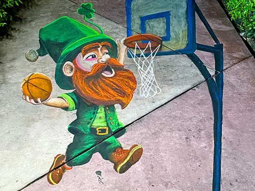 basketball March Madness leprechaun 3D chalk art