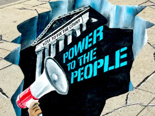 power to the people themed 3D chalk art
