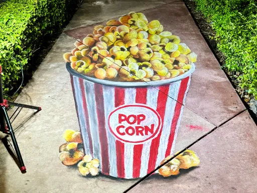 popcorn bucket themed 3D chalk art