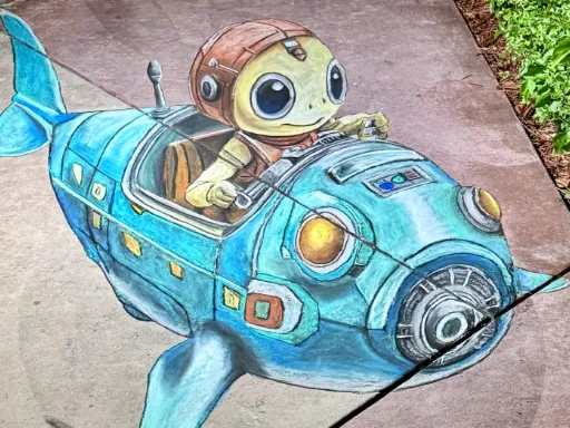 3D chalk art flyingfish alien