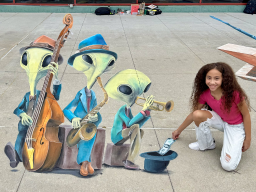 3D chalk art jazz aliens