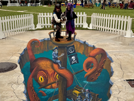 pirate festival themed 3D chalk art scene