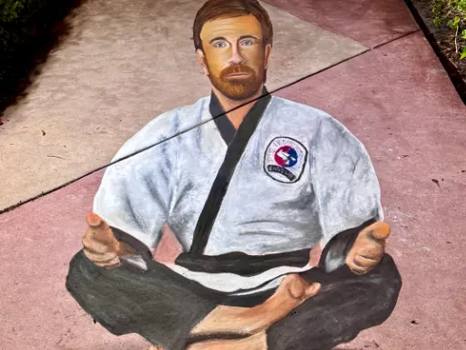 3D chalk art of martial arts expert and movie star Chuck Norris.